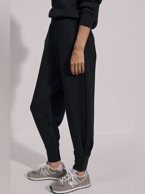 Varley Double Soft Black Relaxed Track Pants Rolled Ankle Cuffs